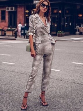 Express Women's Checked Tailored Trousers  set pants and blazer